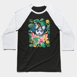 Tropical Black White Husky Puppy 13 Baseball T-Shirt
